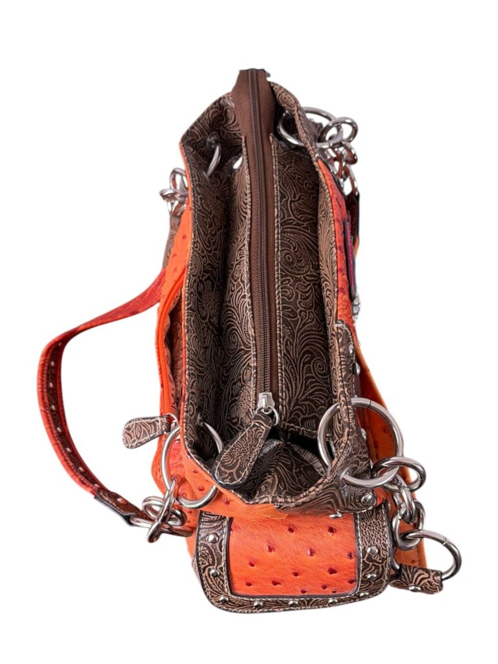 Vintage Blazin Roxx Cowgirl Purse Orange Pink Turquoise Rhinestone Cross - Picture 2 of 16